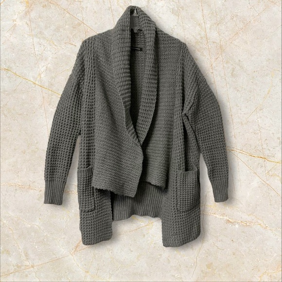 Foreign Exchange Oversize Gray Sweater SZ L Women Knit Cardigan Chunky Lagenlook - Picture 5 of 10
